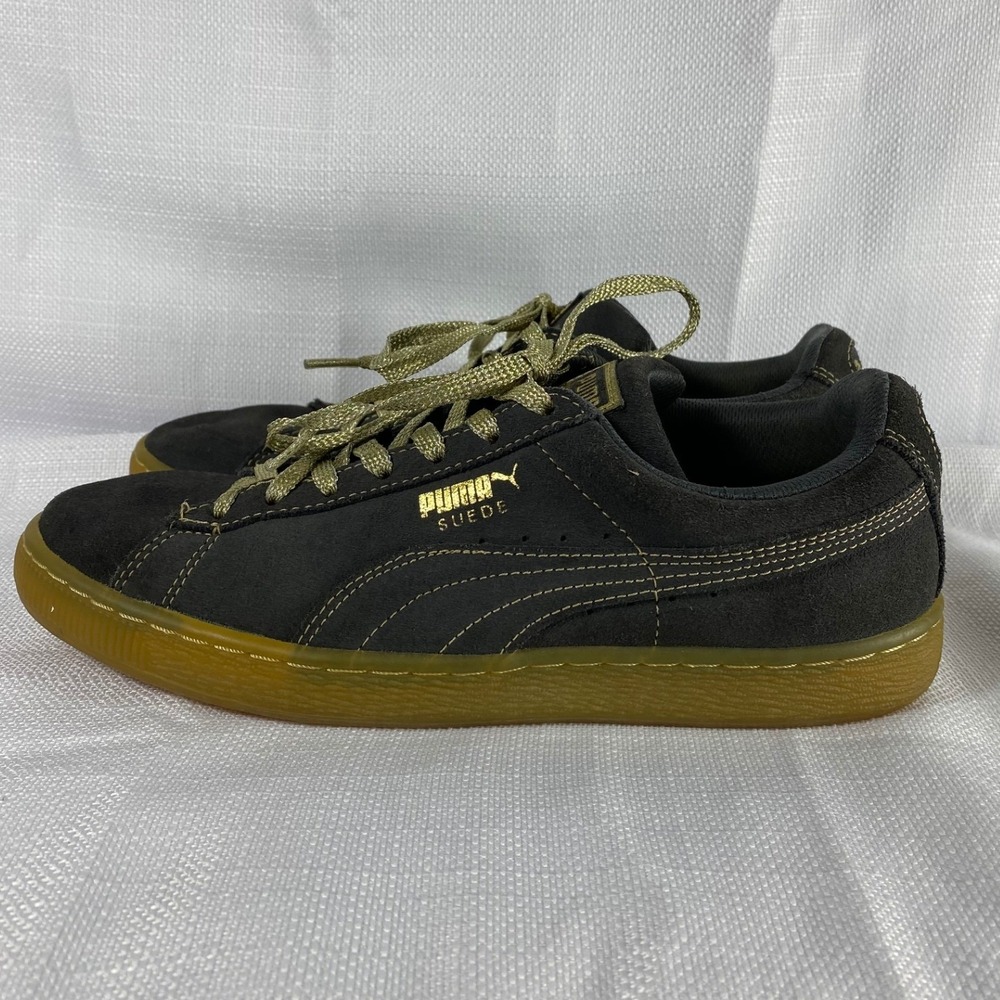 Puma Suede Platform Gold Charcoal Gray Gum Sole Sneakers Men's 8 Women's 9.5 - Picture 3 of 8